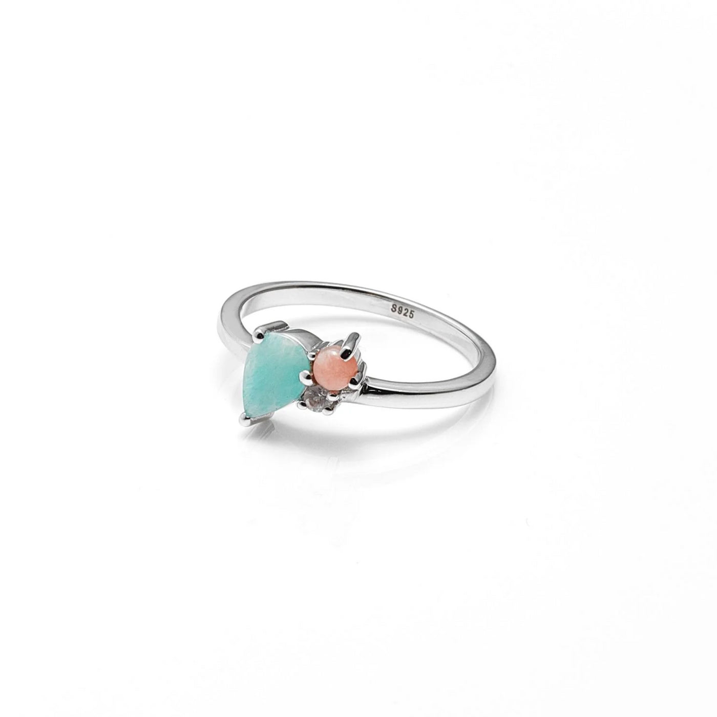 Silk and Steel | Bloom | Amozonite, Rose Quartz, Pink Opal | Ring | Size N