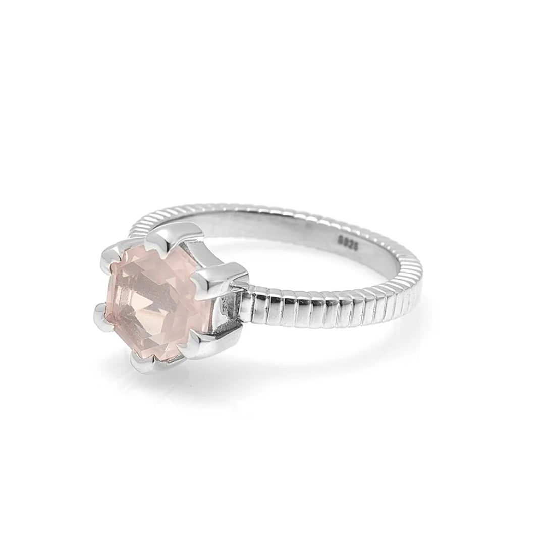 Silk & Steel Harmony Ring Rose Quartz + Silver | Size N