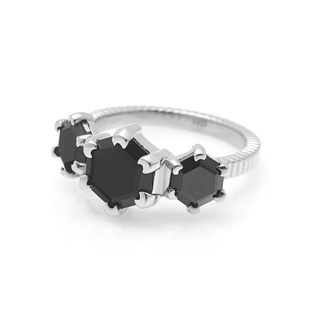 Silk & Steel Trinity Ring Black Spinel + Silver