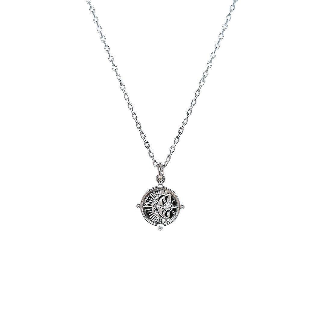 Luna 'Umbriel' Star & Moon Disc CZ Necklace | Silver RH | 45cm