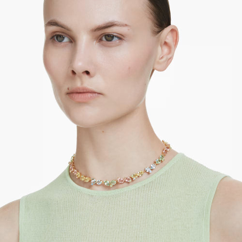 Swarovski | Gema | Mixed Cut | Multi Coloured Crystals | Gold | Tennis | Necklace