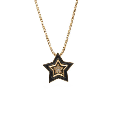 Silk & Steel Supernova Necklace Black Enamel + CZ + Gold