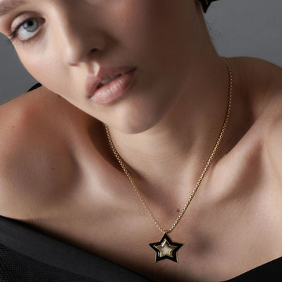Silk & Steel Supernova Necklace Black Enamel + CZ + Gold