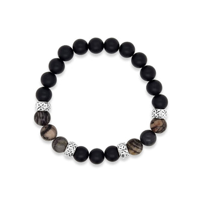 Revolution Steel Onyx & Zebra Jasper Stretch Bracelet