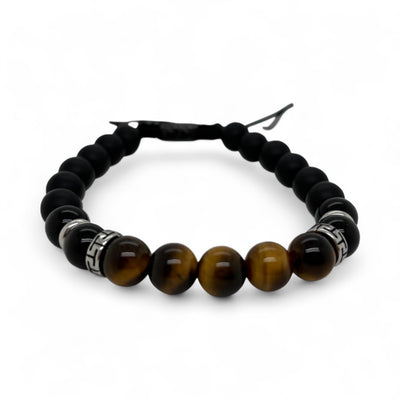 Tigers eye and onyx bead bracelet with adjustable cord.