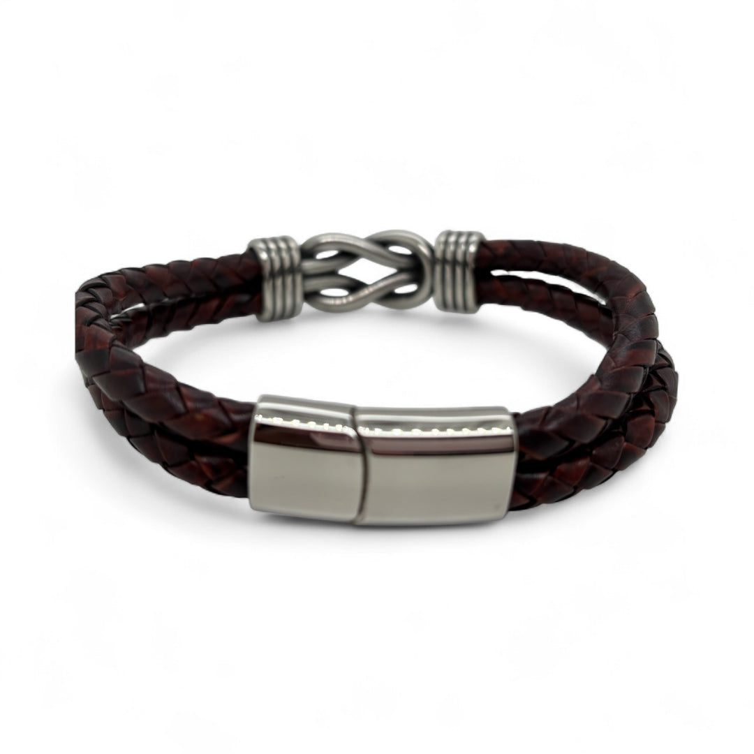 Revolution Steel & Dark Brown Leather Sailing Knot Bracelet