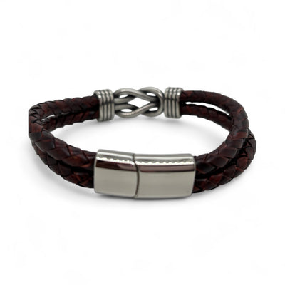 Revolution Steel & Dark Brown Leather Sailing Knot Bracelet