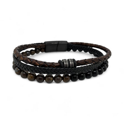 Brown & Black Leather and Bead Bracelet