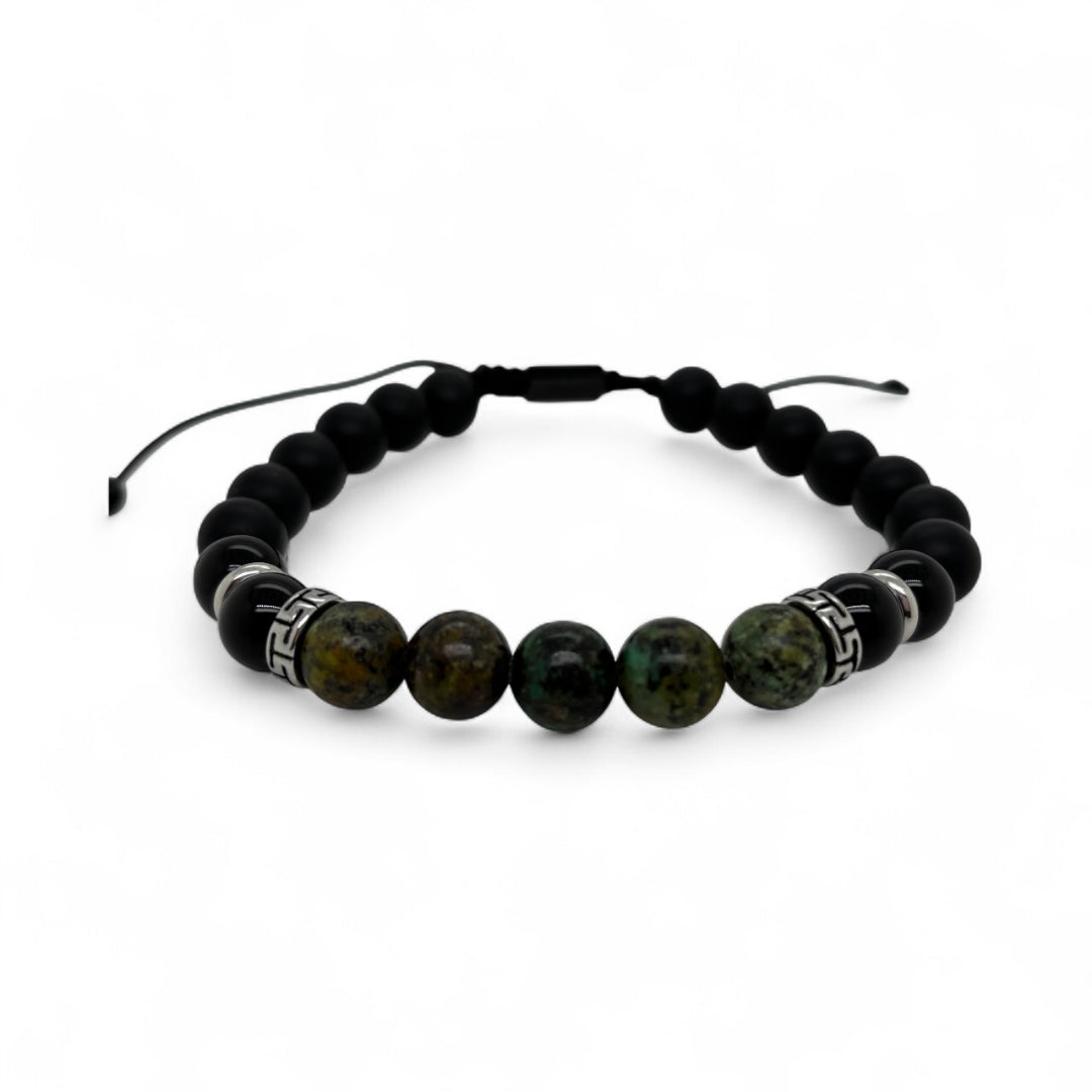 Green Jasper & Onyx Adjustable Bead Bracelet