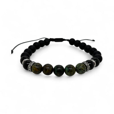 Green Jasper & Onyx Adjustable Bead Bracelet