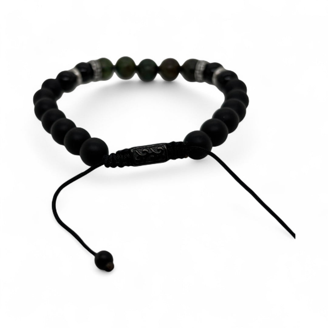 Green Jasper & Onyx Adjustable Bead Bracelet