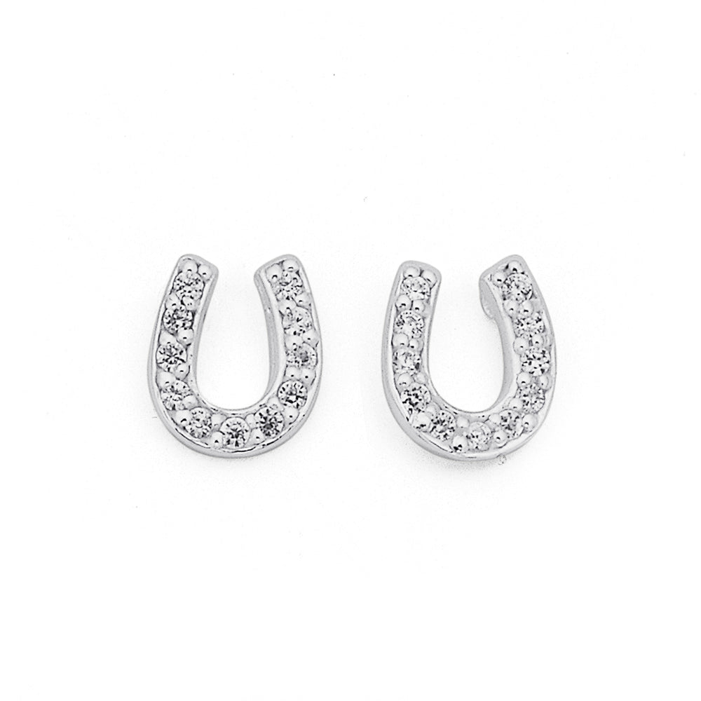 Grace 'Luck' Horseshoe Studs | Silver CZ RH