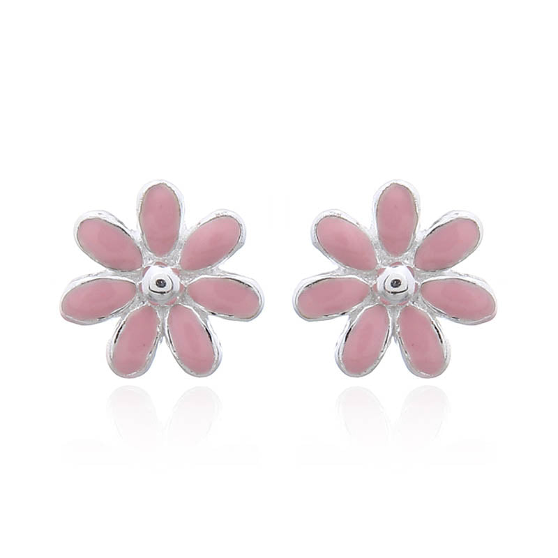 Charlie & Rose Pink Flower Stud Earrings | Silver | Enamel