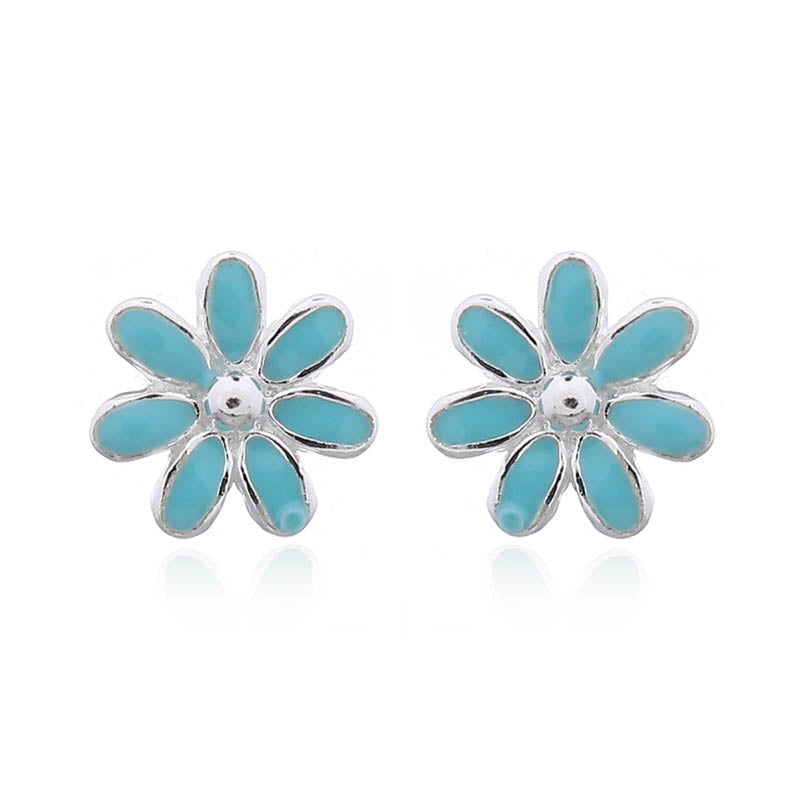 Charlie & Rose Turquoise Enamel Flower Stud Earrings