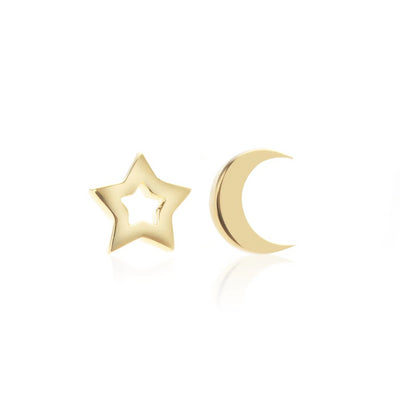 S+S Starry Night YG Plated Stg Star + Moon Studs