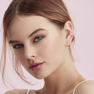 S+S Starry Night YG Plated Stg Star + Moon Studs