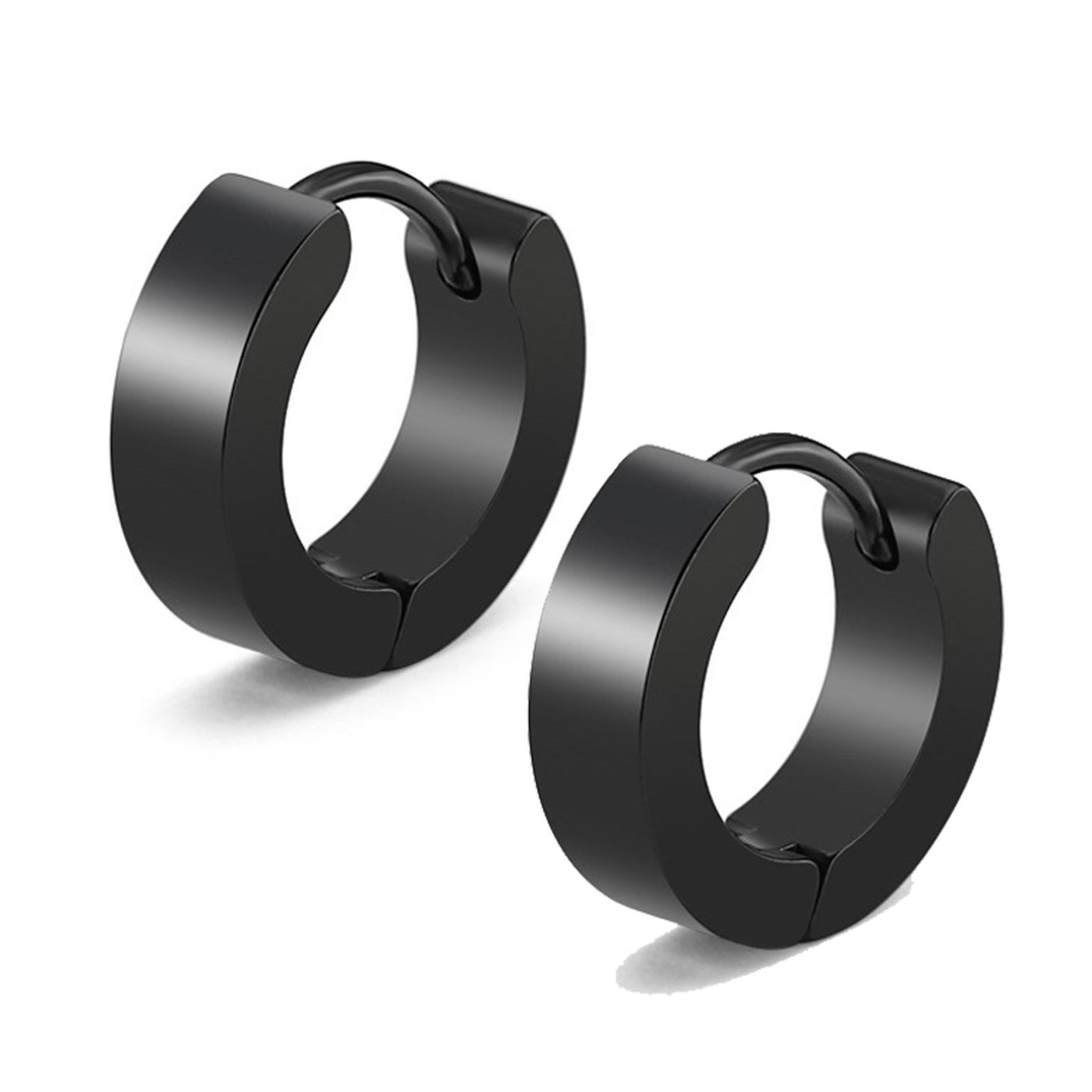 Revolution Stainless Steel Black 4X14mm Matte Huggie Earrings