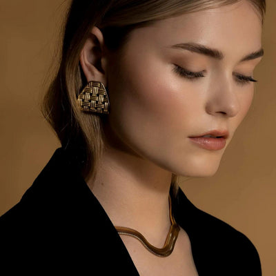 Silk & Steel Lattice Statement Earrings | Steel Gold Plated