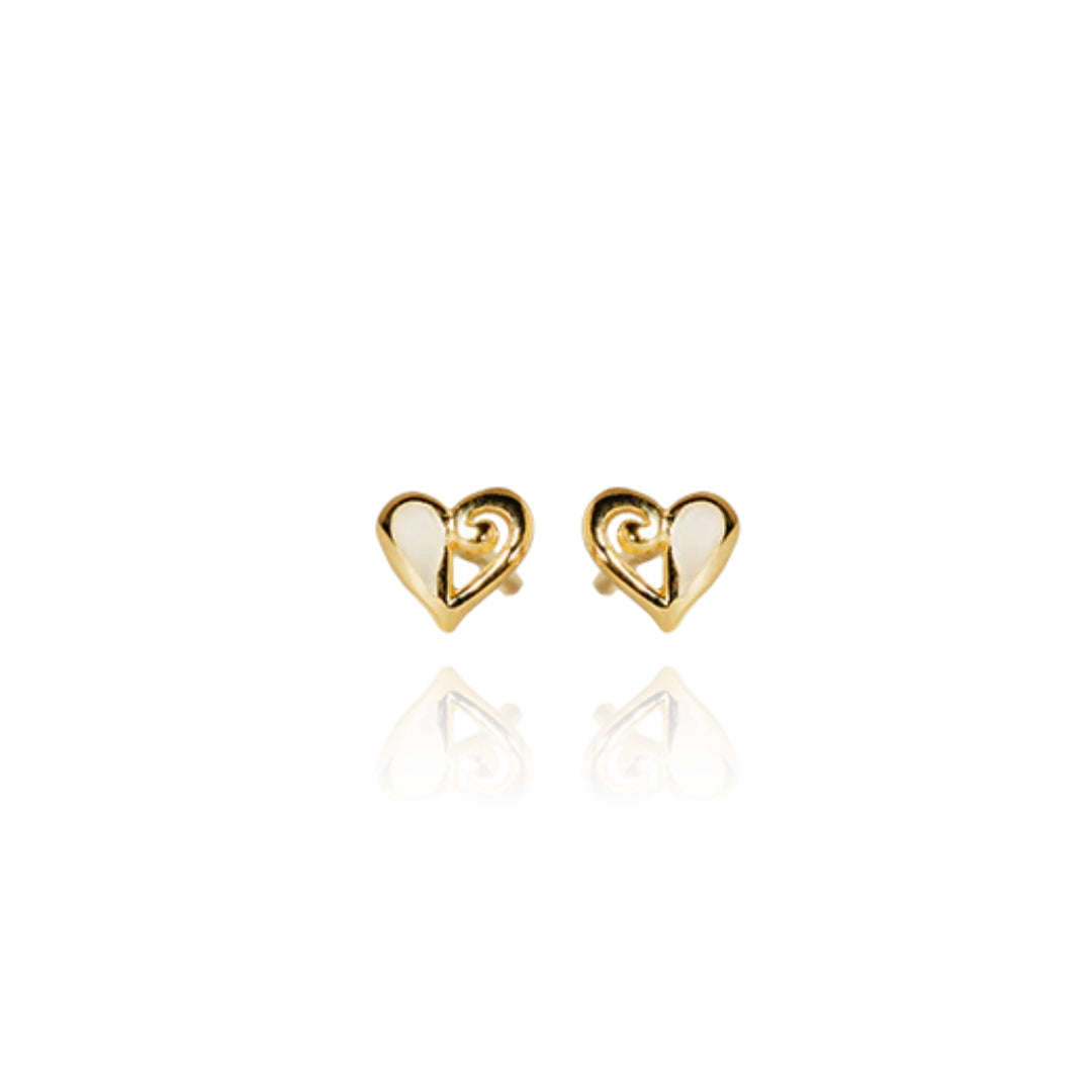 Evolve | Mini Mother of Pearl Heart | Yellow Gold Vermeil | Stud Earring