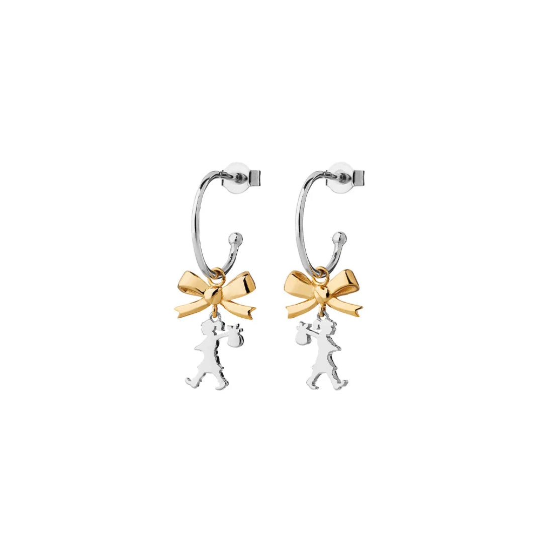 Karen Walker | Mini Girl with Bow | Silver and Yellow Gold | Hoop Earrings