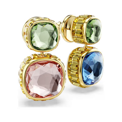 Swarovski | Chroma | Cushion Cut | Multi Colored | Gold | Drop | Earrings