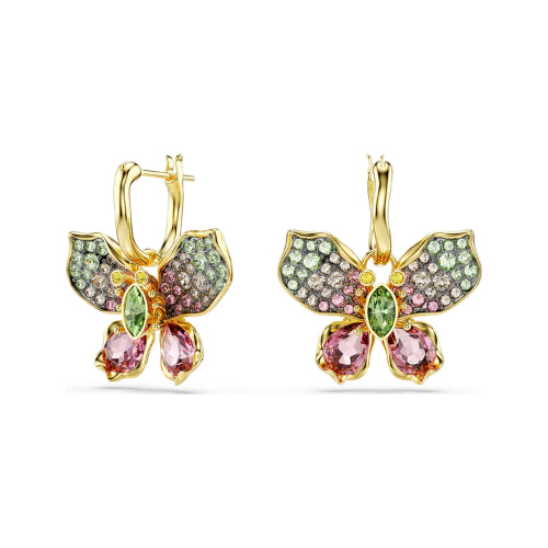 Swarovski | Idyllia | Mixed Cut | Multi Coloured Butterfly | Gold | Hoop | Earrings