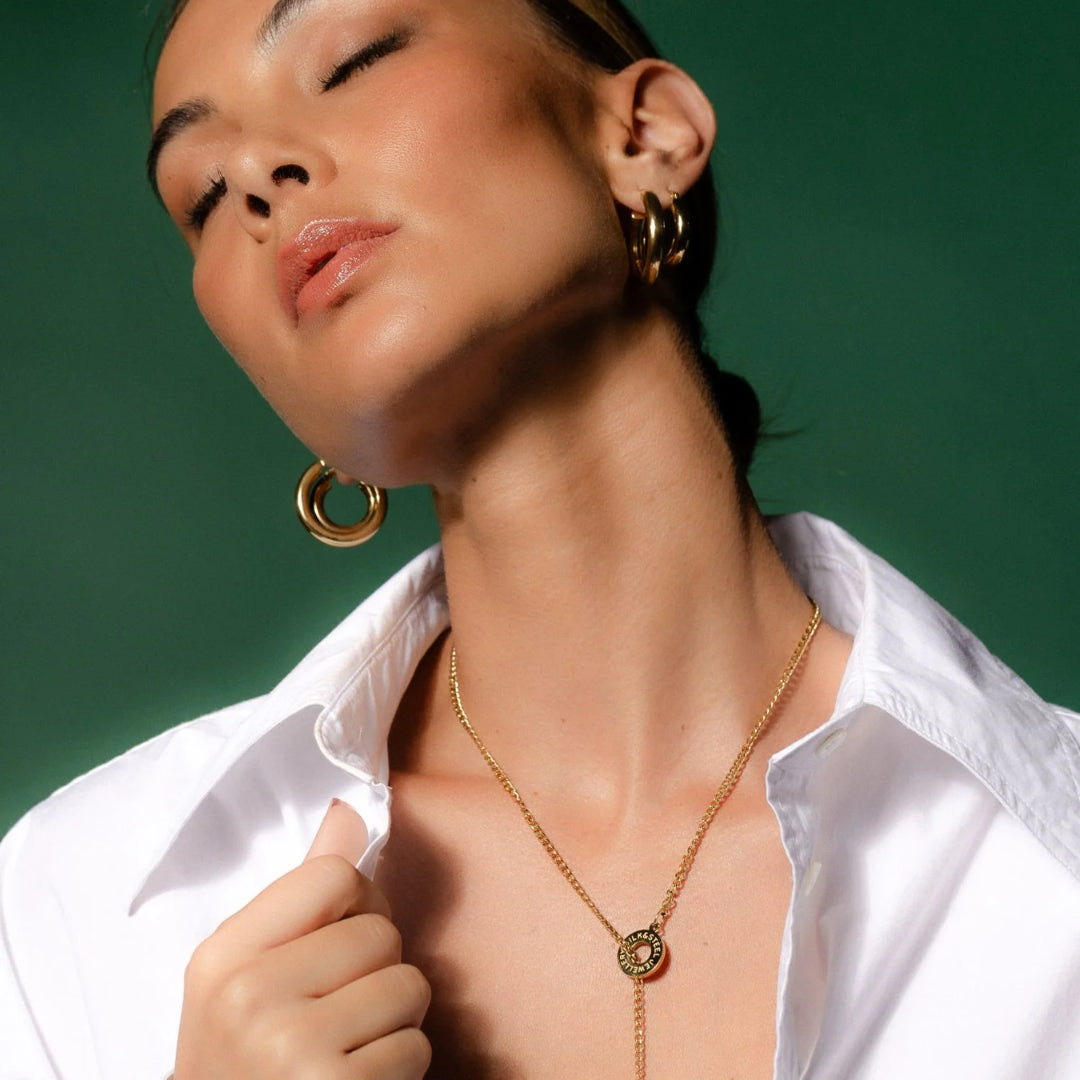 Silk & Steel Halo Hoop Earrings Large Gold