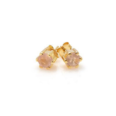 Silk & Steel | Harmony Rose Quartz Stud Earrings | YG Plated
