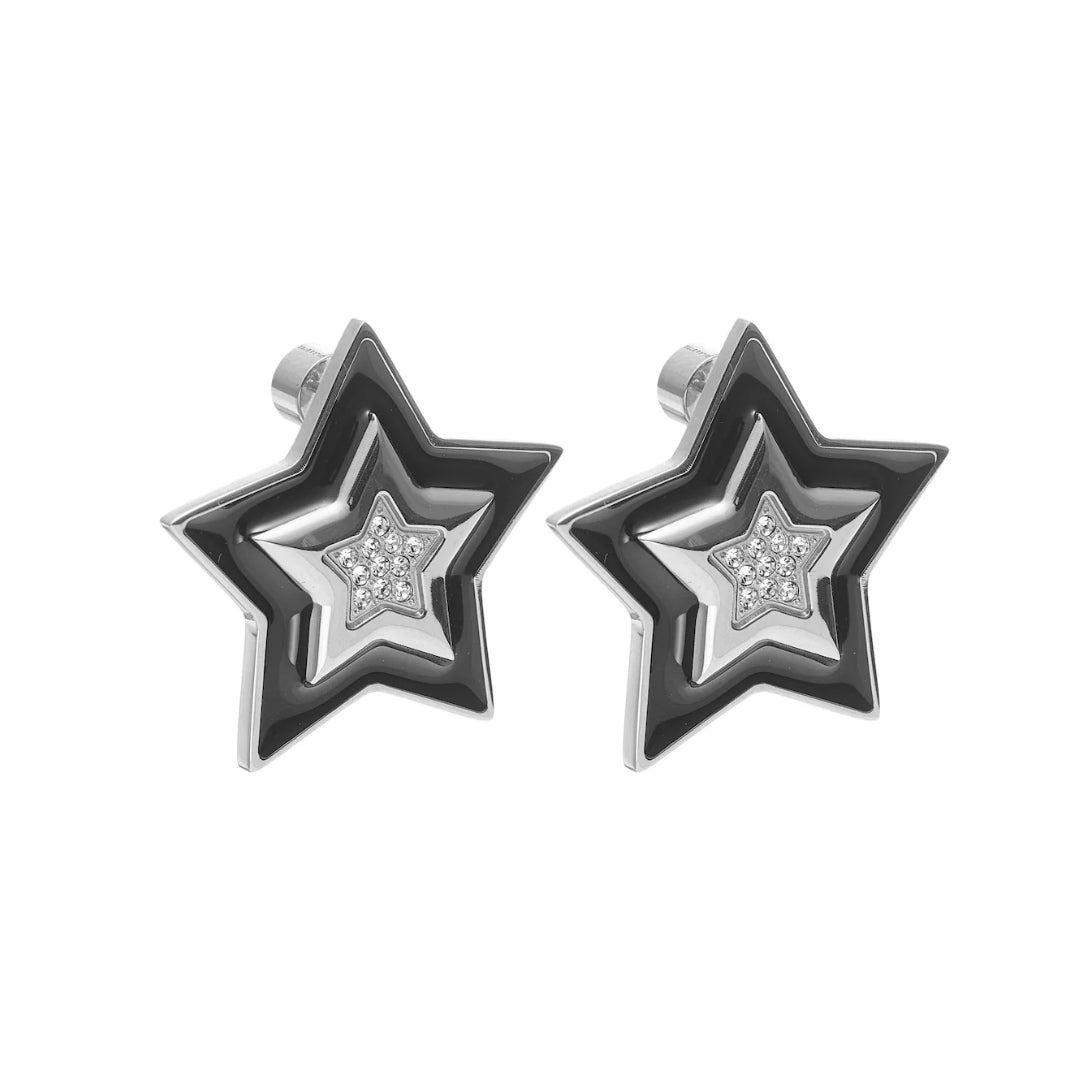 Silk & Steel Supernova Earrings Black Enamel + CZ + Silver