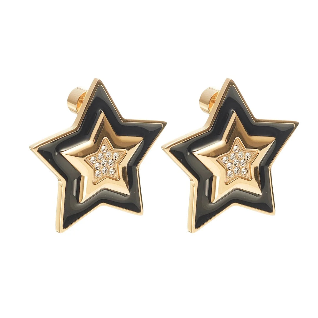 Silk & Steel Supernova Earrings Black Enamel + CZ + Gold