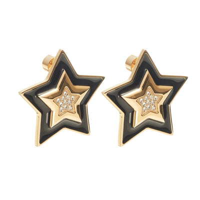 Silk & Steel Supernova Earrings Black Enamel + CZ + Gold
