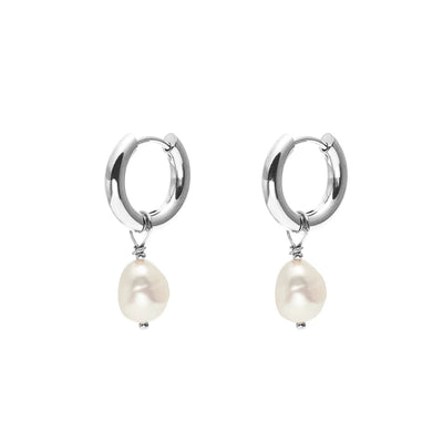 Silk & Steel Allure Hoop Earrings Pearl + Silver