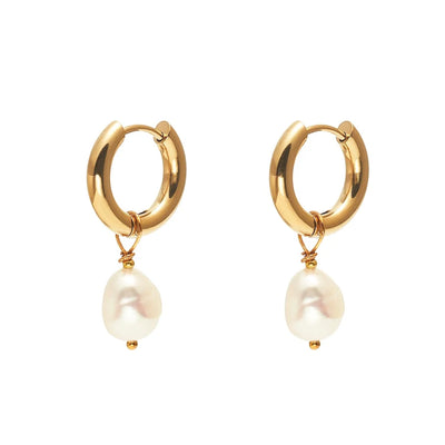 Silk & Steel Allure Hoop Earrings Pearl + Gold Plated