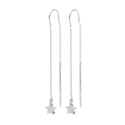 Silk & Steel Etoile Thread Earrings CZ + Silver
