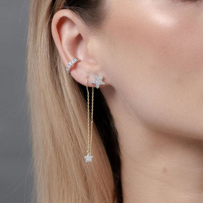 Silk & Steel Etoile Thread Earrings CZ + Silver