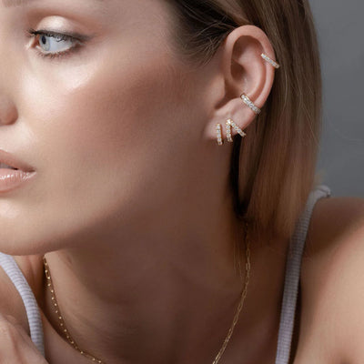 Silk & Steel Aria Hoop Earrings CZ + Gold