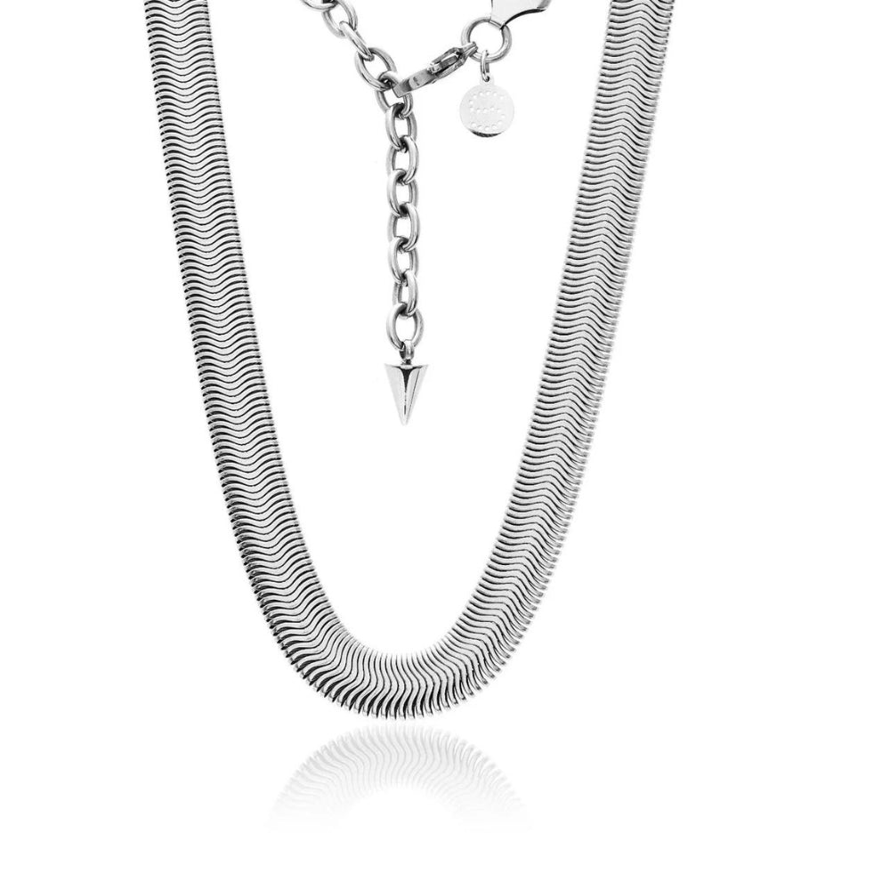 Silk & Steel Sundowner Wide Herringbone Necklace | Silver