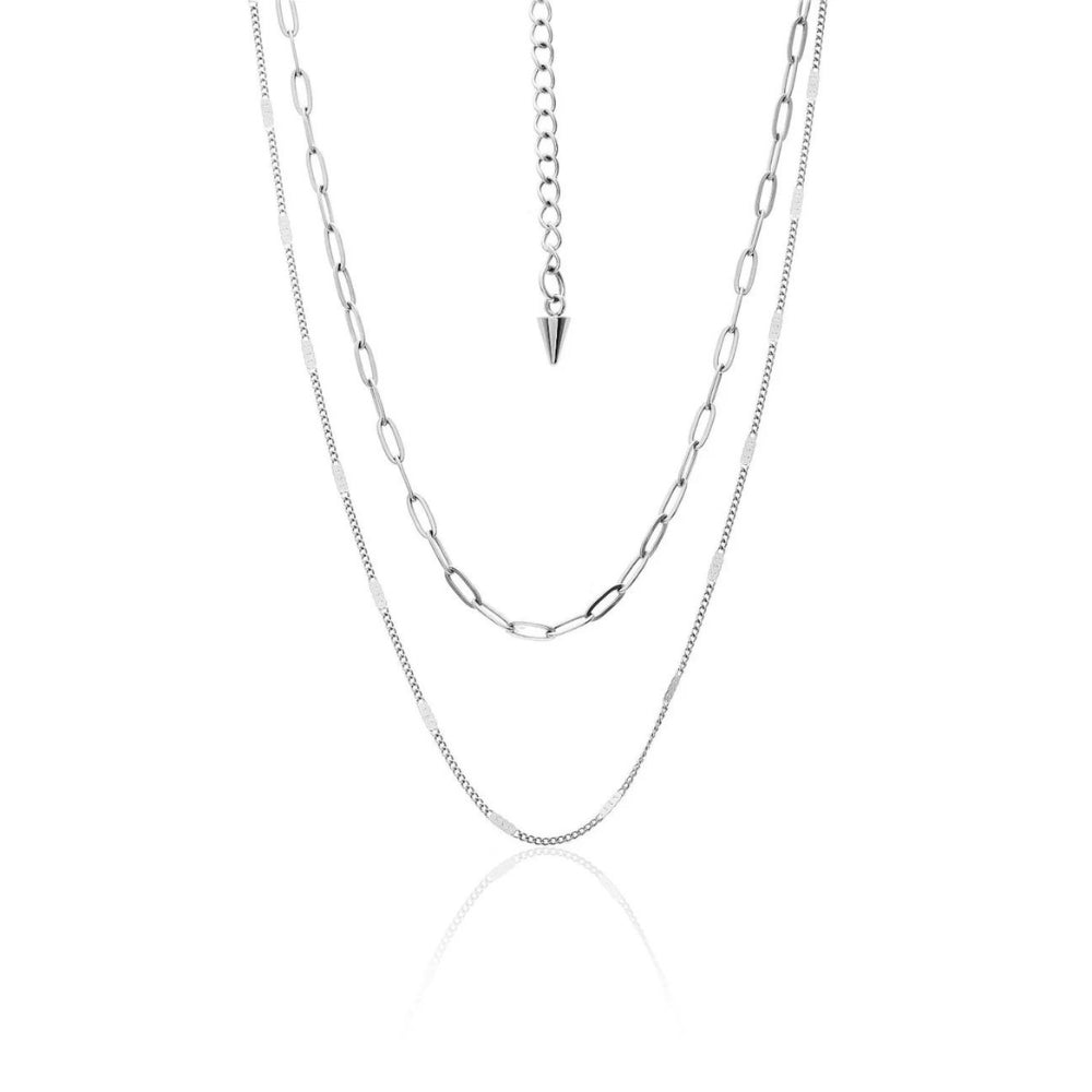 Silk & Steel Horizon Fine Double Layered Necklace | Silver