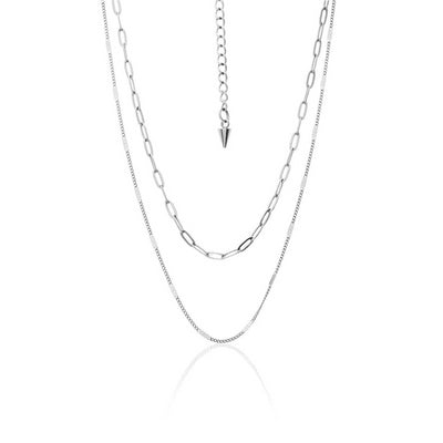 Silk & Steel Horizon Fine Double Layered Necklace | Silver