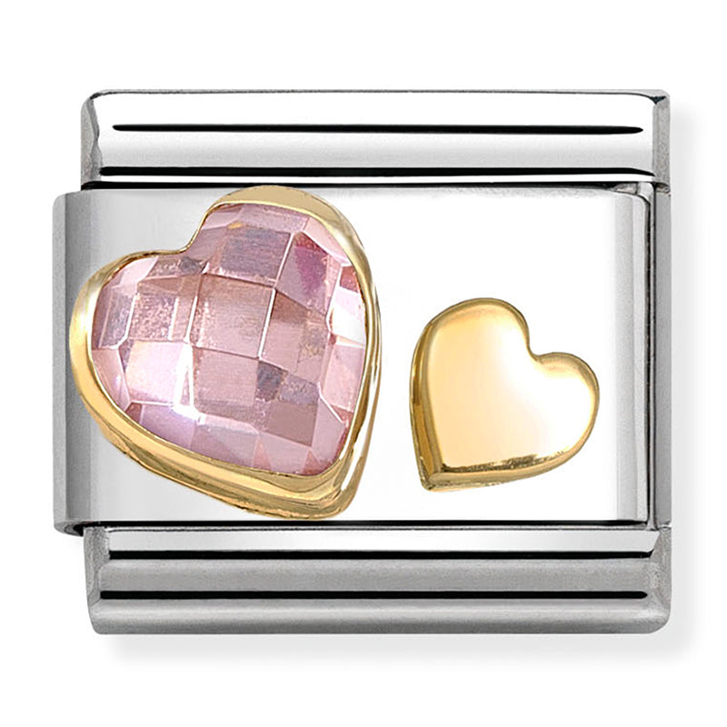 Nomination | Pink Cubic Ziconia + Gold Hearts in 18K Gold