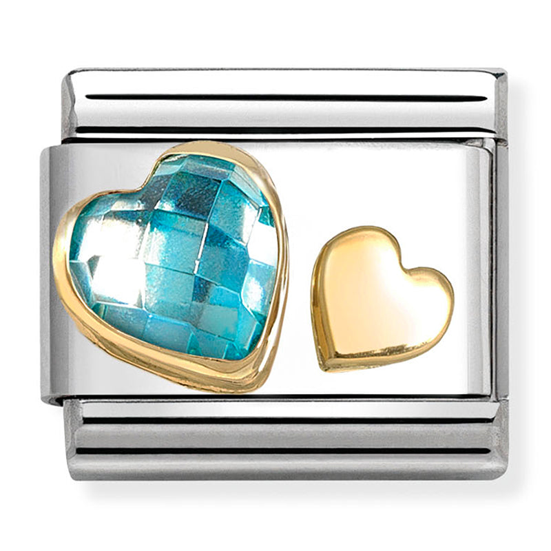 Nomination | Blue Cubic Ziconia + Gold Hearts in 18K Gold