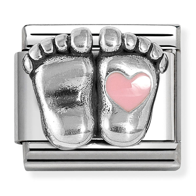Nomination | Baby Feet with Little Pink Heart in Silver