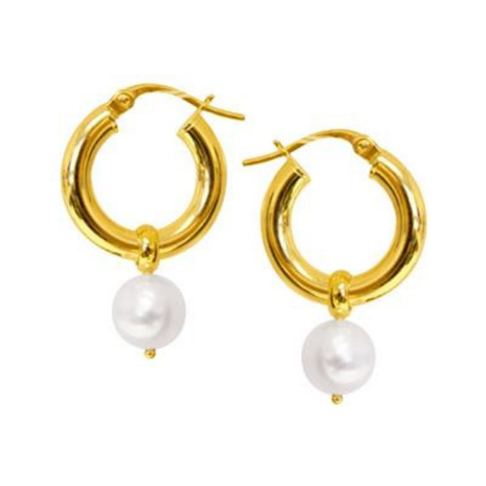Allura 9ct Yellow Gold Pearl Hoop Earrings