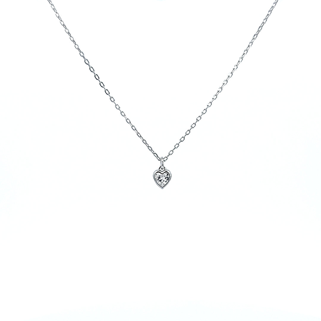 Grace 'Stability' Bezel Heart Necklace | Silver CZ RH