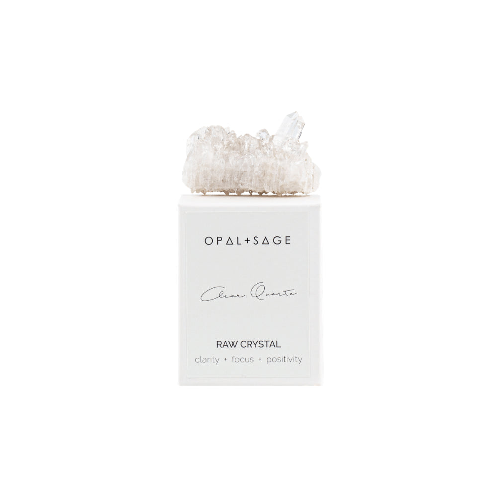 Opal+Sage Clear Quartz - Raw Boxed Crystal