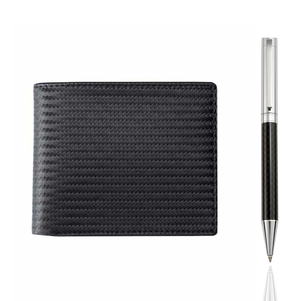 Revolution Carbon Fibre Leather Wallet + Pen Set